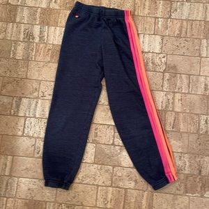 AVIATOR NATION NAVY / PINK NEON STRIPE SWEATPANTS; Size: 12 (youth)